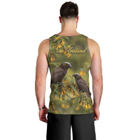 New Zealand Kaka Bird Men Tank Top Kowhai Flower Landscape Style LT22 - Polynesian Pride