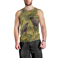 New Zealand Kaka Bird Men Tank Top Kowhai Flower Landscape Style LT22 - Polynesian Pride