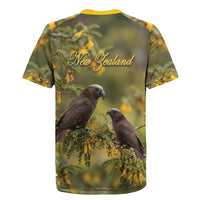 New Zealand Kaka Bird Rugby Jersey Kowhai Flower Landscape Style LT22 - Polynesian Pride