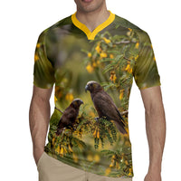 New Zealand Kaka Bird Rugby Jersey Kowhai Flower Landscape Style LT22 - Polynesian Pride