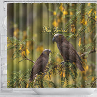 New Zealand Kaka Bird Shower Curtain Kowhai Flower Landscape Style LT22 - Polynesian Pride