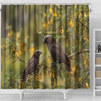 New Zealand Kaka Bird Shower Curtain Kowhai Flower Landscape Style LT22 - Polynesian Pride