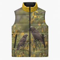 New Zealand Kaka Bird Sleeveless Puffer Jacket Kowhai Flower Landscape Style LT22 Unisex Green - Polynesian Pride