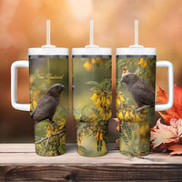 New Zealand Kaka Bird Tumbler With Handle Kowhai Flower Landscape Style LT22 - Polynesian Pride