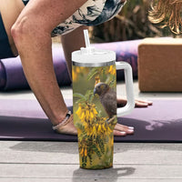 New Zealand Kaka Bird Tumbler With Handle Kowhai Flower Landscape Style LT22 - Polynesian Pride