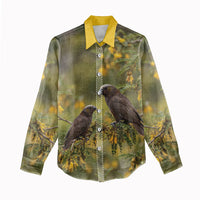 New Zealand Kaka Bird Women Casual Shirt Kowhai Flower Landscape Style
