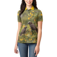 New Zealand Kaka Bird Women Polo Shirt Kowhai Flower Landscape Style
