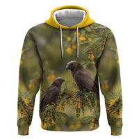 New Zealand Kaka Bird Zip Hoodie Kowhai Flower Landscape Style