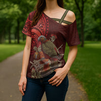 New Zealand Kaka Bird Personalised Cross Shoulder Shirt Pohutukawa Matariki Maori Pattern LT22 - Polynesian Pride