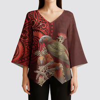 New Zealand Kaka Bird Personalised Kimono Sleeve Blouse Pohutukawa Matariki Maori Pattern LT22 - Polynesian Pride