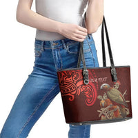 New Zealand Kaka Bird Personalised Leather Tote Bag Pohutukawa Matariki Maori Pattern