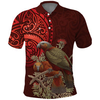 New Zealand Kaka Bird Personalised Polo Shirt Pohutukawa Matariki Maori Pattern LT22 Red - Polynesian Pride