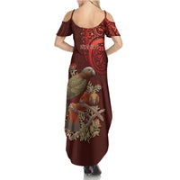 New Zealand Kaka Bird Personalised Summer Maxi Dress Pohutukawa Matariki Maori Pattern LT22 - Polynesian Pride