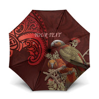 New Zealand Kaka Bird Personalised Umbrella Pohutukawa Matariki Maori Pattern LT22 One Size Folded 11.42 inch Opened Diameter 37.4 inch Red - Polynesian Pride