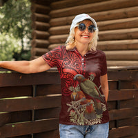 New Zealand Kaka Bird Personalised Women Polo Shirt Pohutukawa Matariki Maori Pattern