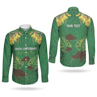 Personalised South Canterbury Anniversary Day Couples Matching Long Sleeve Bodycon Dress and Long Sleeve Button Shirt Kiwi Kowhai Silver Fern Maori Pattern LT22 - Polynesian Pride