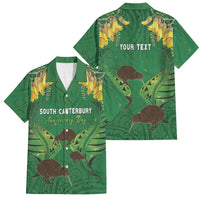Personalised South Canterbury Anniversary Day Family Matching Long Sleeve Bodycon Dress and Hawaiian Shirt Kiwi Kowhai Silver Fern Maori Pattern LT22 Dad's Shirt - Short Sleeve Green - Polynesian Pride