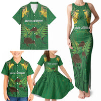 Personalised South Canterbury Anniversary Day Family Matching Tank Maxi Dress and Hawaiian Shirt Kiwi Kowhai Silver Fern Maori Pattern LT22 - Polynesian Pride