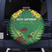 South Canterbury Anniversary Day Spare Tire Cover Kiwi Kowhai Silver Fern Maori Pattern LT22 No hole Green - Polynesian Pride