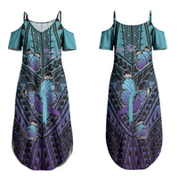 Personalised New Zealand Suicide Prevention Month Family Matching Summer Maxi Dress and Hawaiian Shirt Maori Mauri Tu Mauri Ora Polynesian Pattern LT22 Mom's Dress Teal - Polynesian Pride