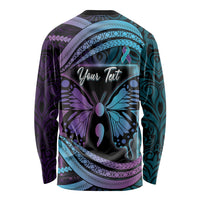 Personalised Polynesia Suicide Prevention Month Long Sleeve Shirt Semicolon Butterfly Never Give Up Polynesian Pattern LT22 - Polynesian Pride