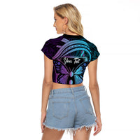 Personalised Polynesia Suicide Prevention Month Raglan Cropped T Shirt Semicolon Butterfly Never Give Up Polynesian Pattern LT22 - Polynesian Pride