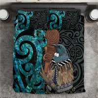 New Zealand Tui Bird Wahaika Bedding Set Maori Weapon Paua Shell Koru Pattern