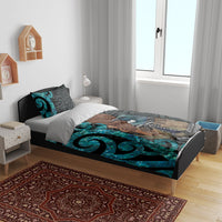 New Zealand Tui Bird Wahaika Bedding Set Maori Weapon Paua Shell Koru Pattern