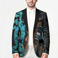 New Zealand Tui Bird Wahaika Blazer Maori Weapon Paua Shell Koru Pattern