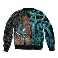New Zealand Tui Bird Wahaika Bomber Jacket Maori Weapon Paua Shell Koru Pattern