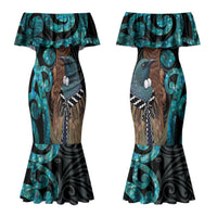 New Zealand Tui Bird Wahaika Family Matching Mermaid Dress and Hawaiian Shirt Maori Weapon Paua Shell Koru Pattern