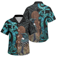 New Zealand Tui Bird Wahaika Family Matching Short Sleeve Bodycon Dress and Hawaiian Shirt Maori Weapon Paua Shell Koru Pattern LT22 Son's Shirt Black - Polynesian Pride