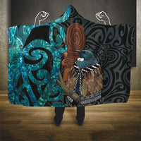 New Zealand Tui Bird Wahaika Hooded Blanket Maori Weapon Paua Shell Koru Pattern