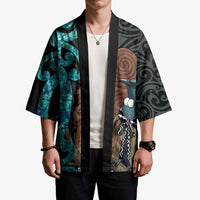 New Zealand Tui Bird Wahaika Kimono Maori Weapon Paua Shell Koru Pattern