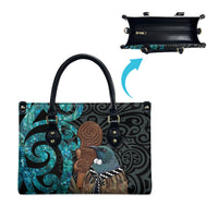 New Zealand Tui Bird Wahaika Leather Bag Maori Weapon Paua Shell Koru Pattern