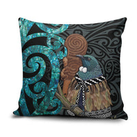 New Zealand Tui Bird Wahaika Pillow Cover Maori Weapon Paua Shell Koru Pattern