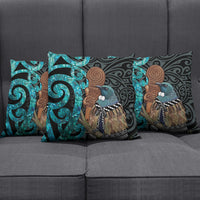New Zealand Tui Bird Wahaika Pillow Cover Maori Weapon Paua Shell Koru Pattern
