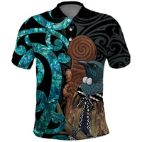 New Zealand Tui Bird Wahaika Polo Shirt Maori Weapon Paua Shell Koru Pattern