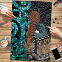 New Zealand Tui Bird Wahaika Puzzle Maori Weapon Paua Shell Koru Pattern