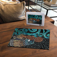 New Zealand Tui Bird Wahaika Puzzle Maori Weapon Paua Shell Koru Pattern