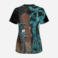 New Zealand Tui Bird Wahaika Scrub Top Maori Weapon Paua Shell Koru Pattern