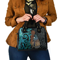 New Zealand Tui Bird Wahaika Shoulder Handbag Maori Weapon Paua Shell Koru Pattern