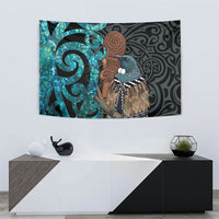 New Zealand Tui Bird Wahaika Tapestry Maori Weapon Paua Shell Koru Pattern