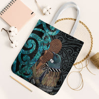 New Zealand Tui Bird Wahaika Tote Bag Maori Weapon Paua Shell Koru Pattern