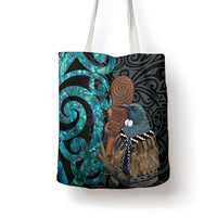 New Zealand Tui Bird Wahaika Tote Bag Maori Weapon Paua Shell Koru Pattern