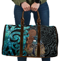 New Zealand Tui Bird Wahaika Travel Bag Maori Weapon Paua Shell Koru Pattern