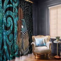 New Zealand Tui Bird Wahaika Window Curtain Maori Weapon Paua Shell Koru Pattern