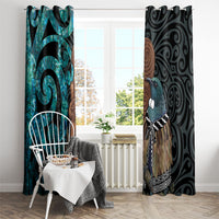 New Zealand Tui Bird Wahaika Window Curtain Maori Weapon Paua Shell Koru Pattern