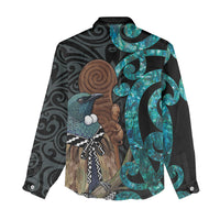 New Zealand Tui Bird Wahaika Women Casual Shirt Maori Weapon Paua Shell Koru Pattern
