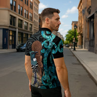 New Zealand Tui Bird Wahaika Zipper Polo Shirt Maori Weapon Paua Shell Koru Pattern LT22 - Polynesian Pride